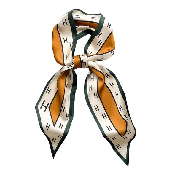 Glitter Monkey Accessories - Silky Luxe H Monogram Skinny Scarf | Chic Satin Neck, Hair, Purse Twilly